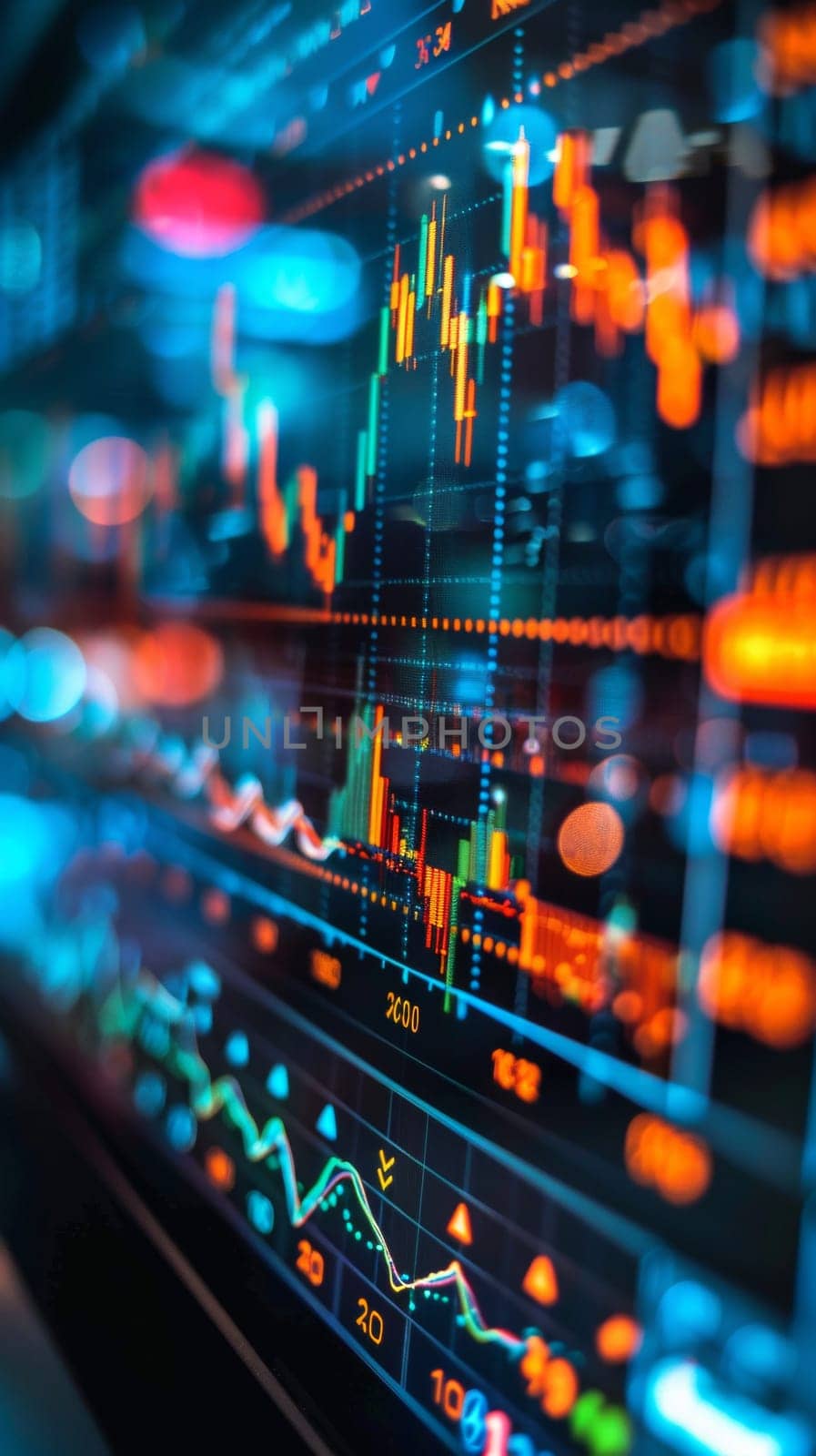 A close up of a computer screen with stock market graphs