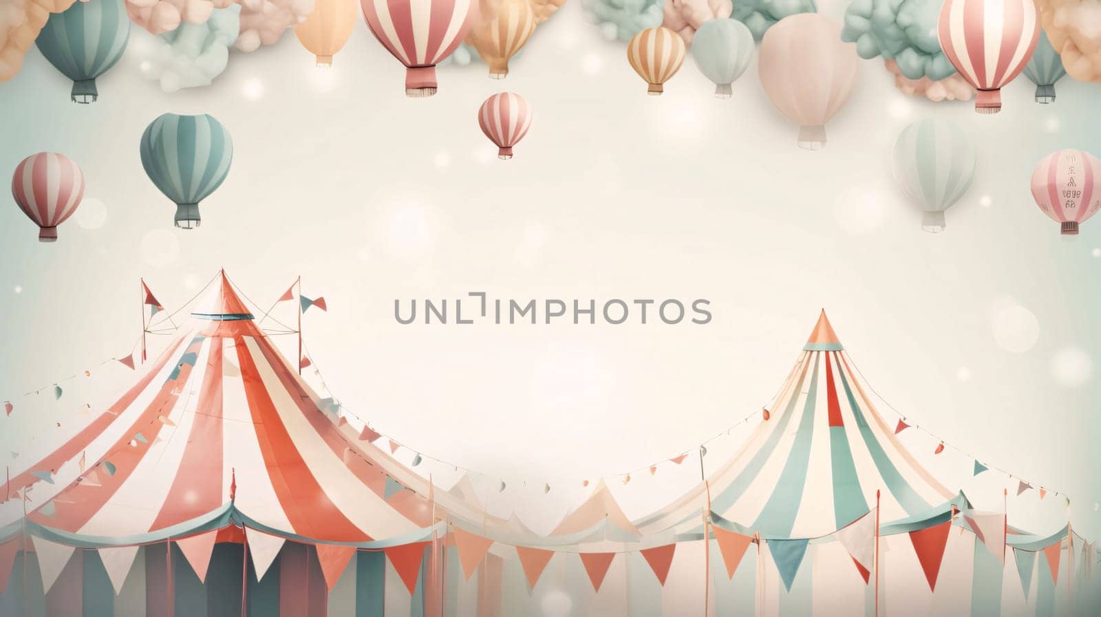 Banner: Carnival background with air balloons and circus tent. Vector illustration.