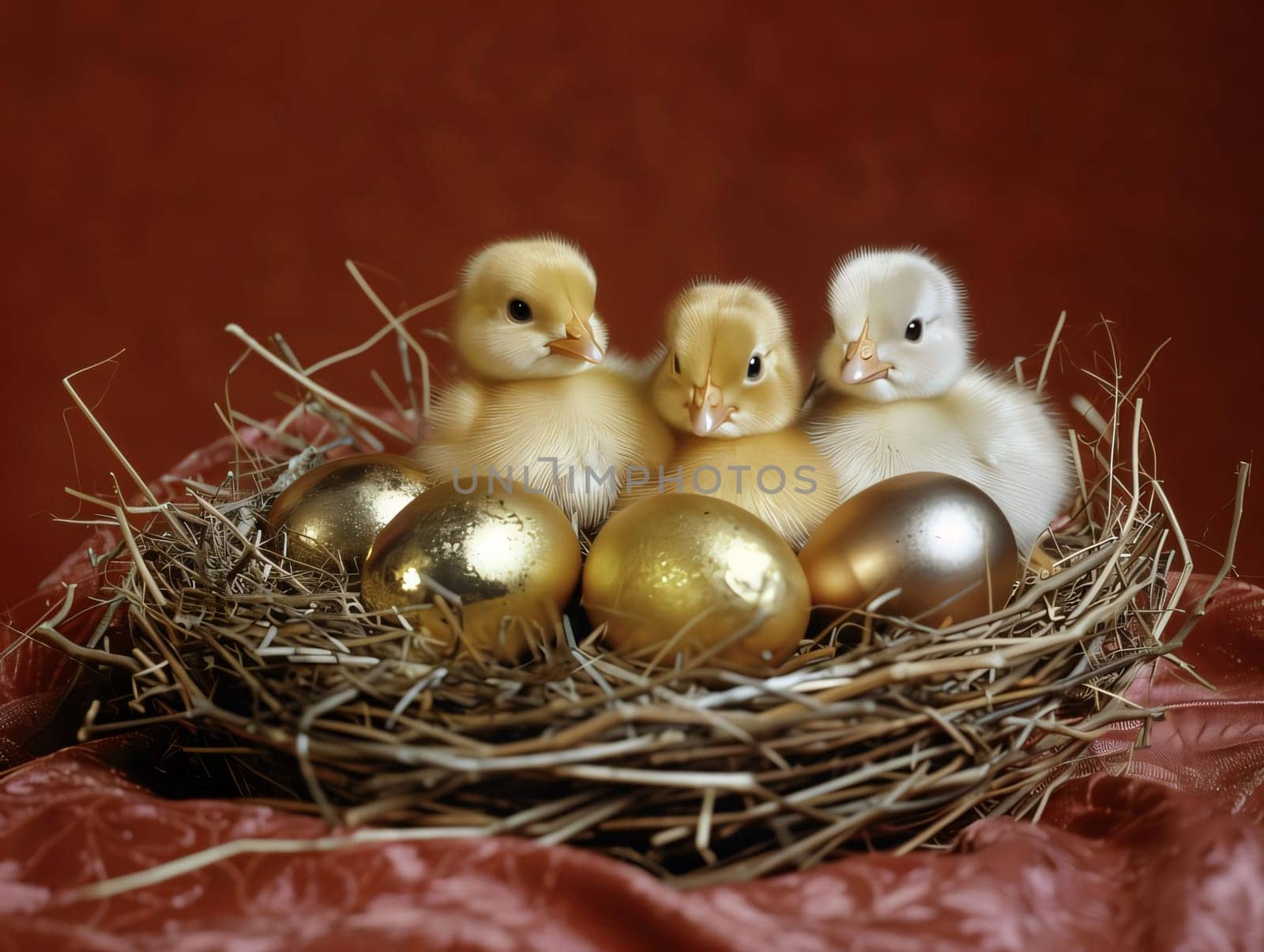 Three Ducklings With Golden Eggs in a Nest by ThemesS