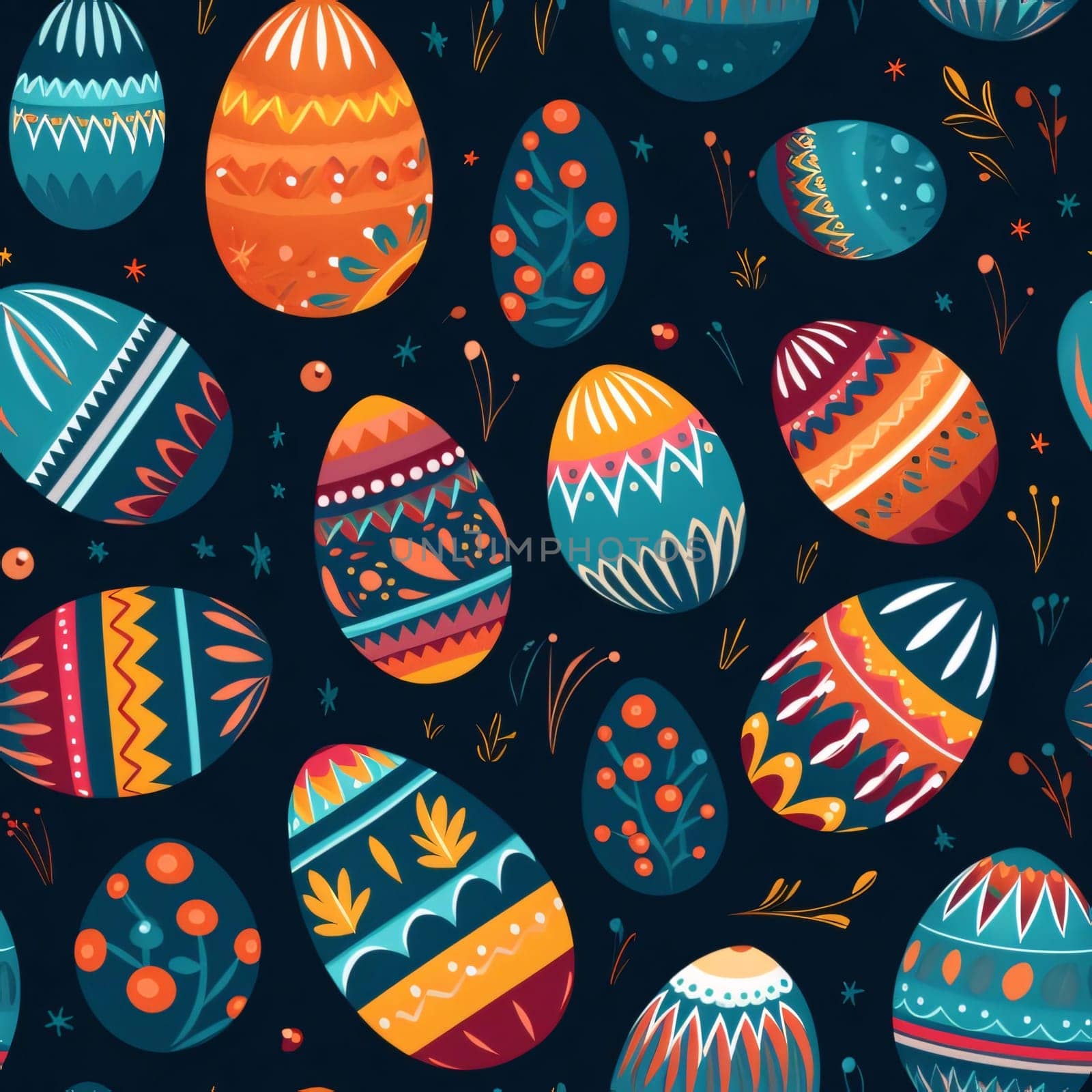 Seamless pattern with hand drawn Easter eggs. Vector illustration. by ThemesS