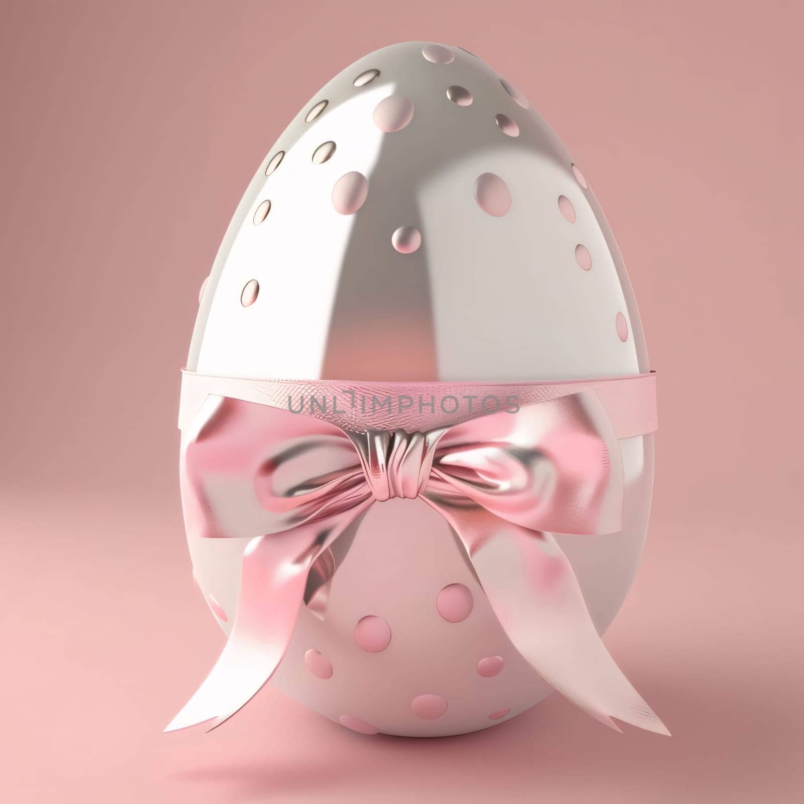 Easter egg with a bow on a pink background. 3d rendering by ThemesS