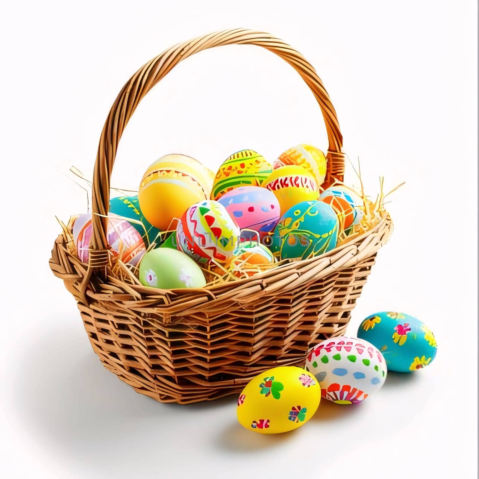 Easter basket with painted eggs isolated on white background, clipping path included by ThemesS