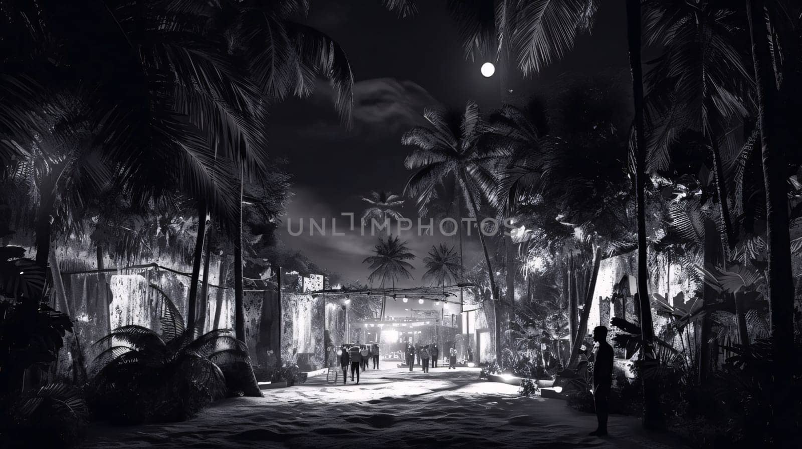 Night scene with palm trees and swing. 3D Rendering. by ThemesS