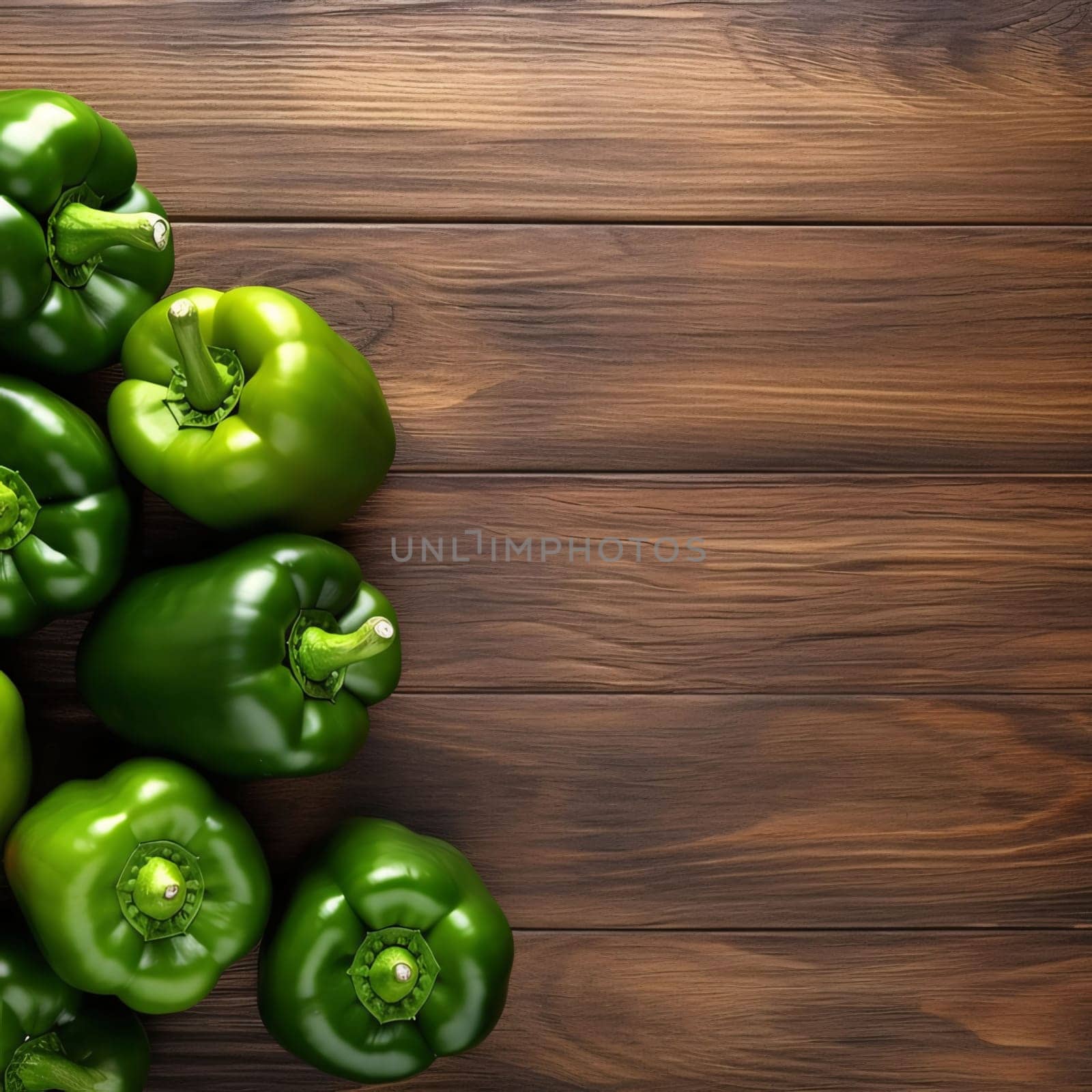 Green bell pepper on wooden background. Top view with copy space. by ThemesS