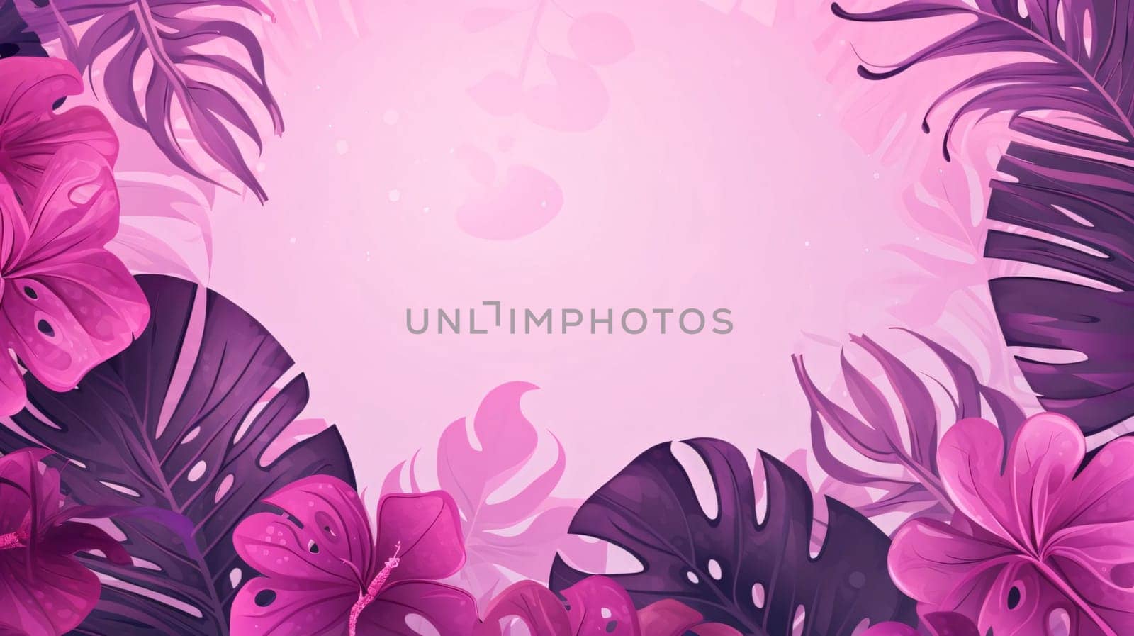 Tropical background with palm leaves and flowers. Vector illustration. by ThemesS