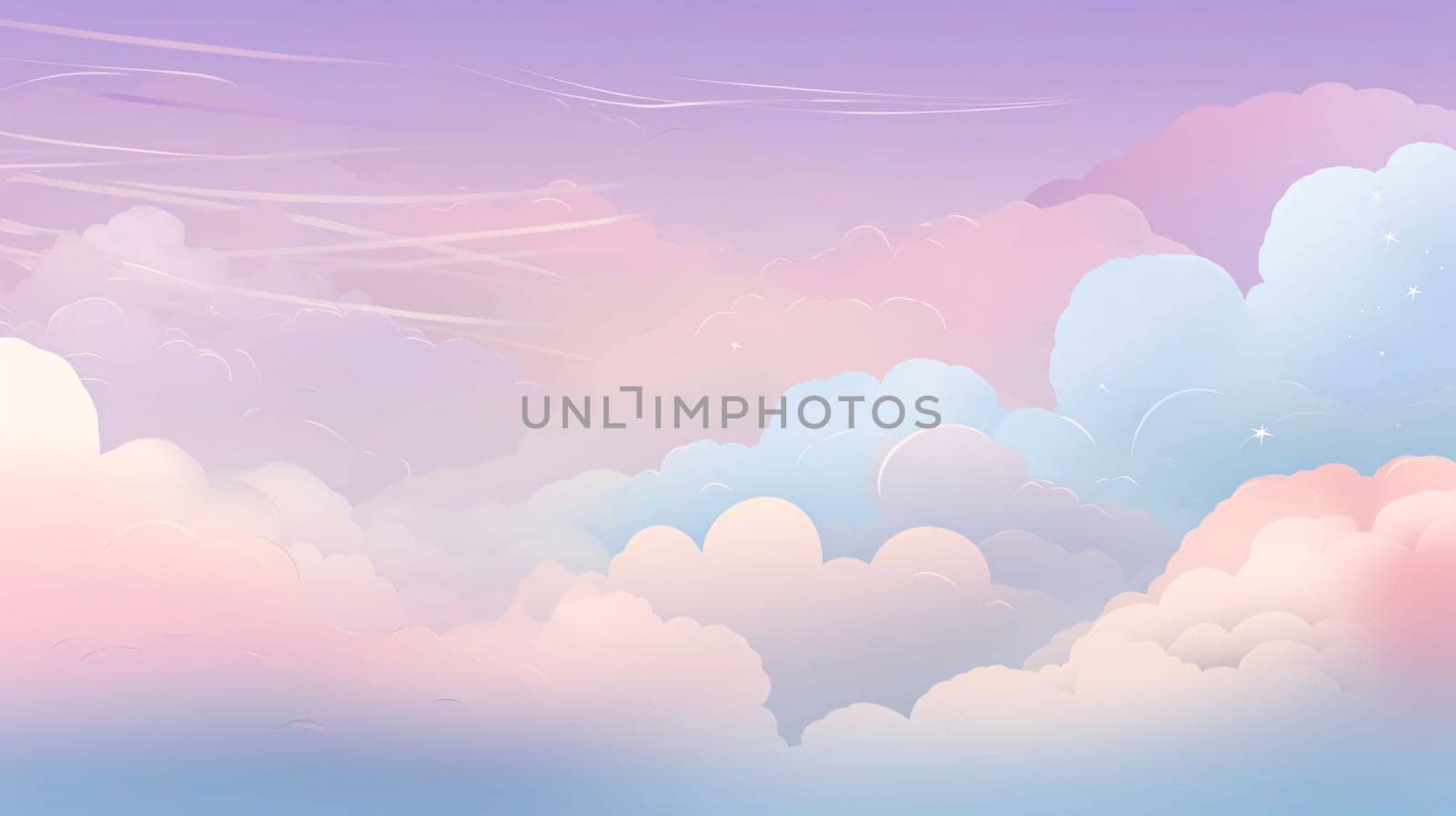 Banner: Sky clouds landscape background. Vector illustration. Paper art style. Pastel colors.