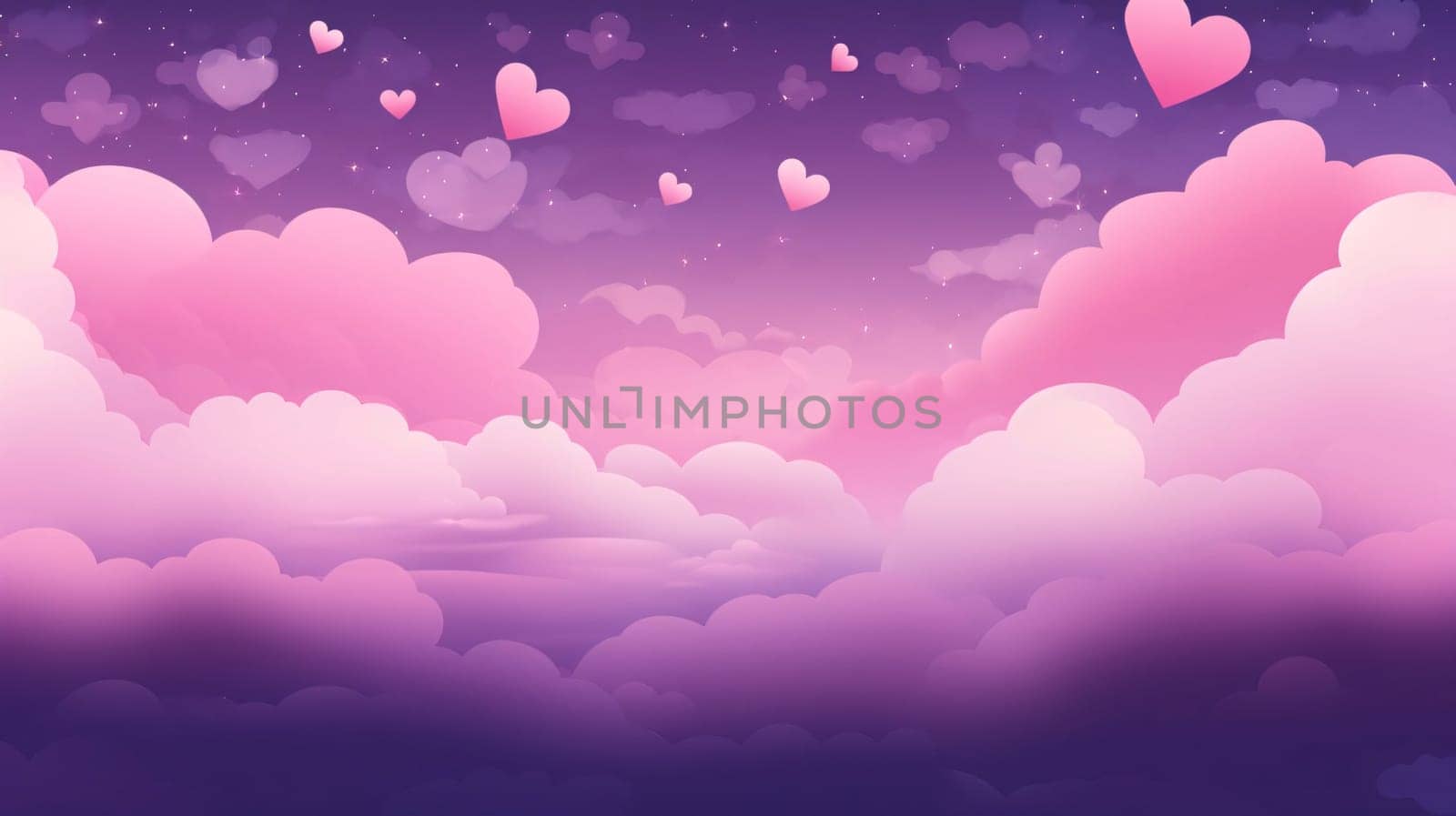 Banner: Valentine's day background with hearts and clouds. Vector illustration.