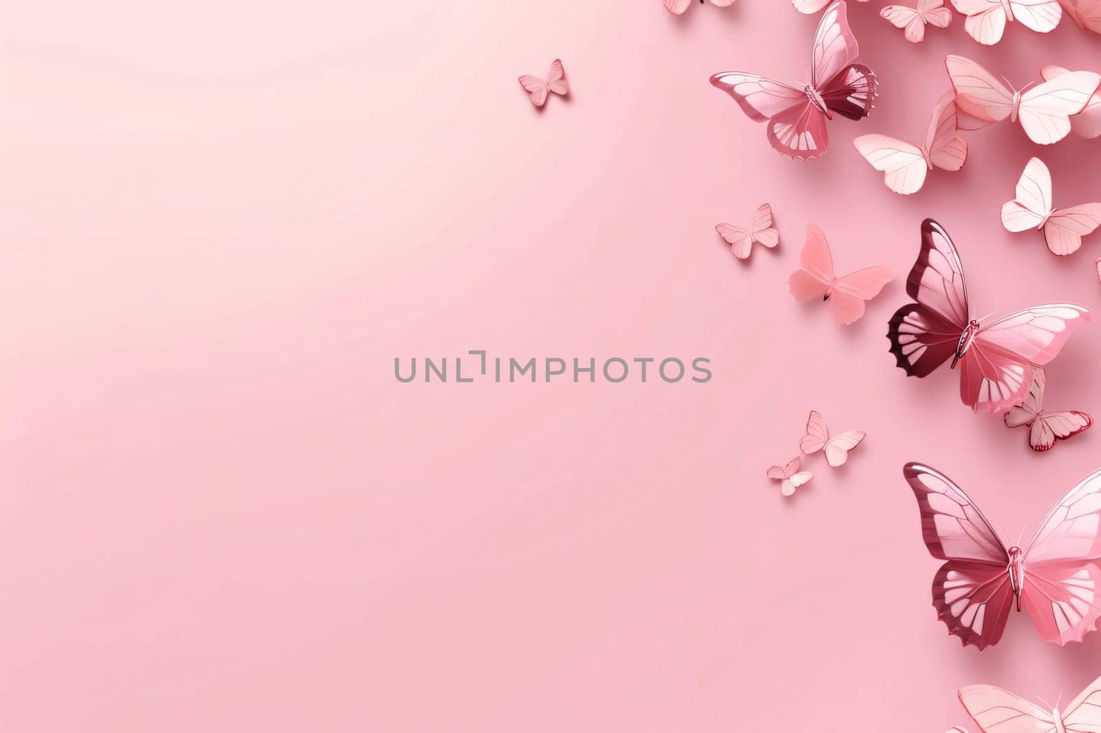Banner: Paper butterflies on pastel pink background with copy space for your text.