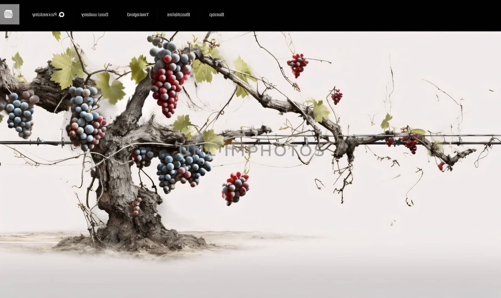 Banner: website template design with vineyard in the foreground, 3d illustration