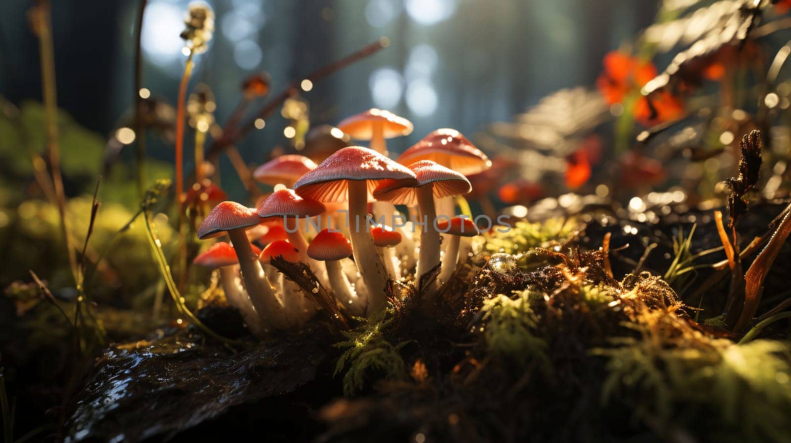 Banner: Mushrooms in the forest, close-up, macro photography
