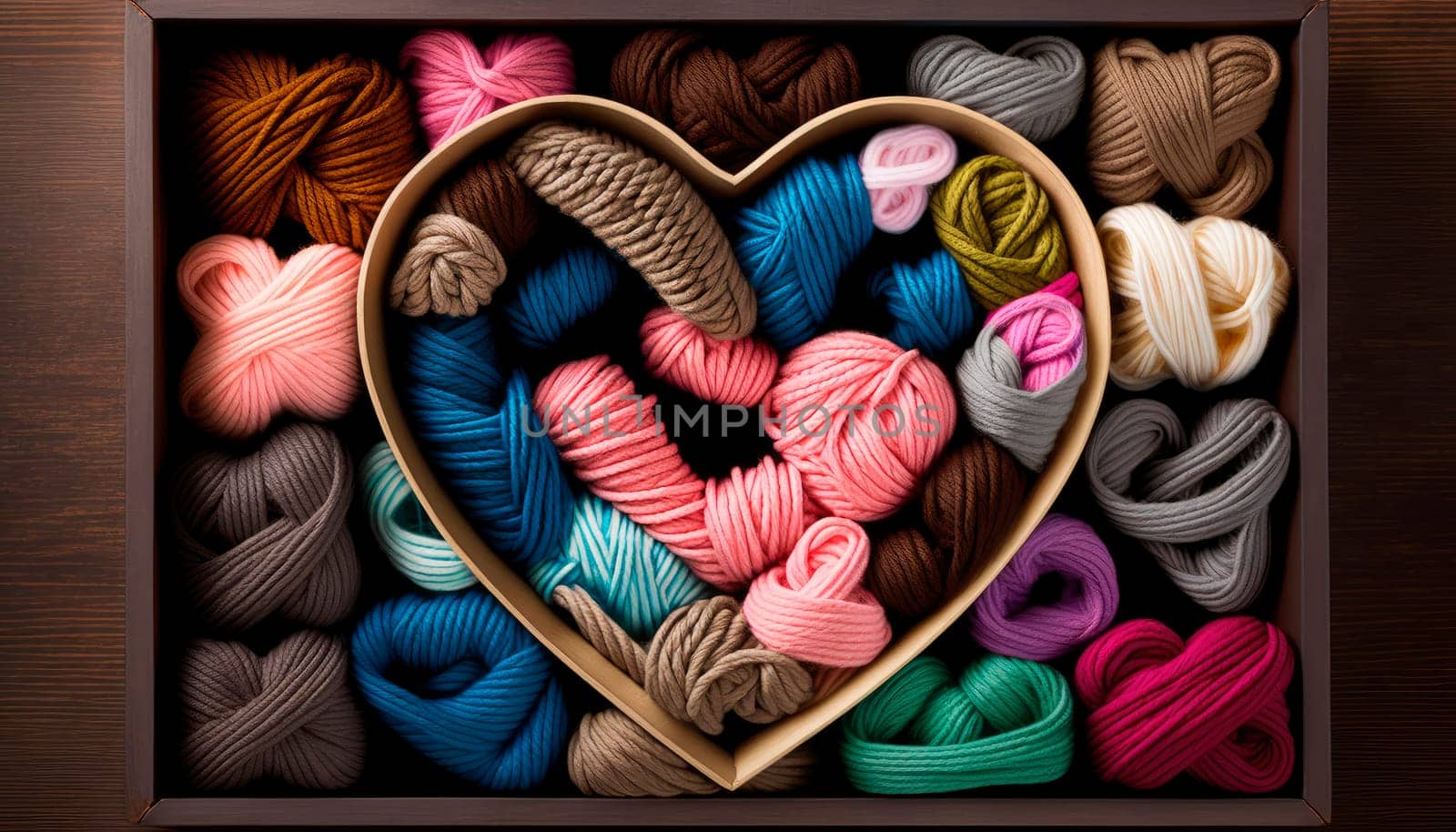 yarn for knitting multi-colored threads in the shape of hearts a lot. by yanadjana