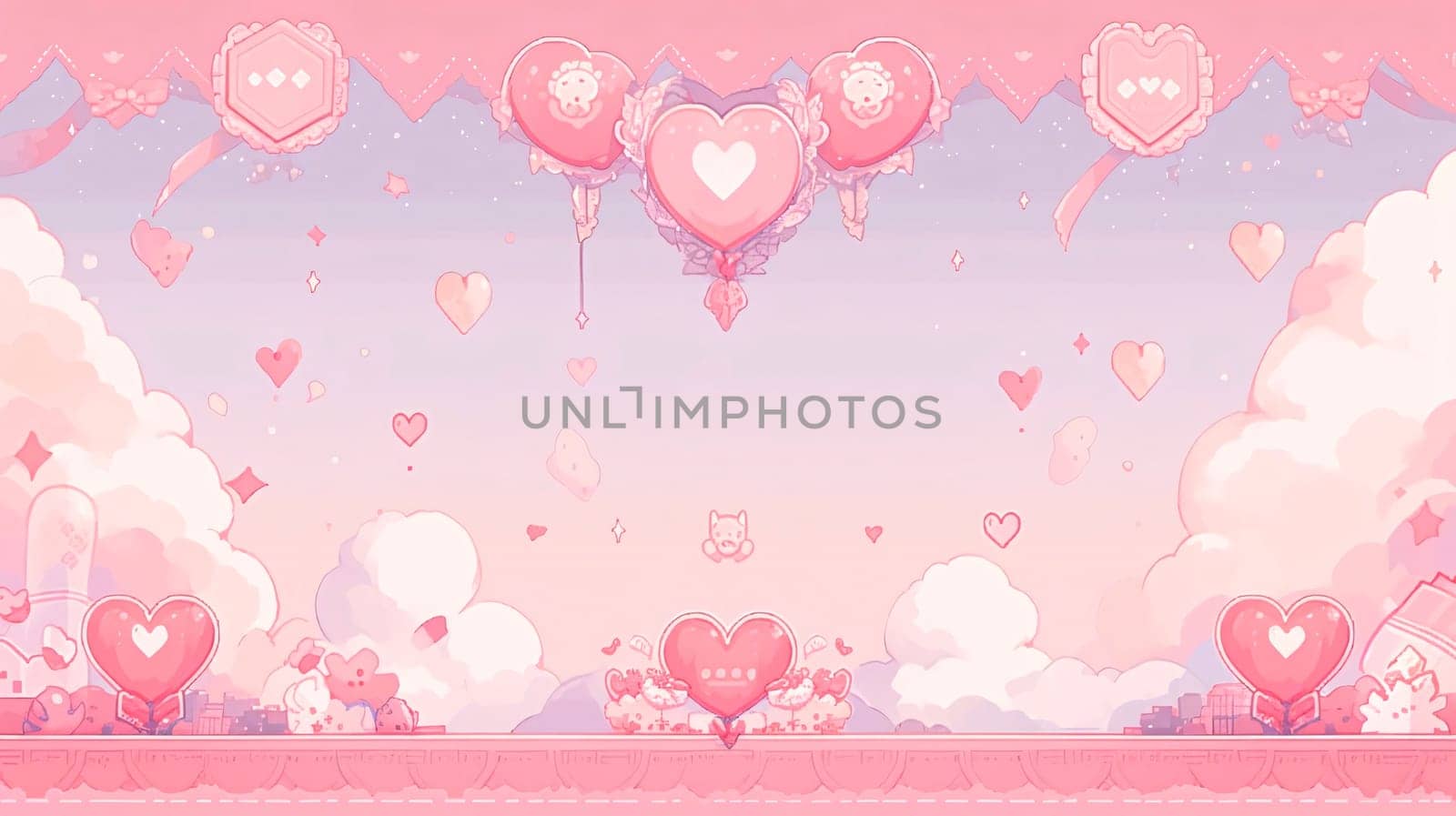Banner: Cute valentine's day background with hearts and balloons.