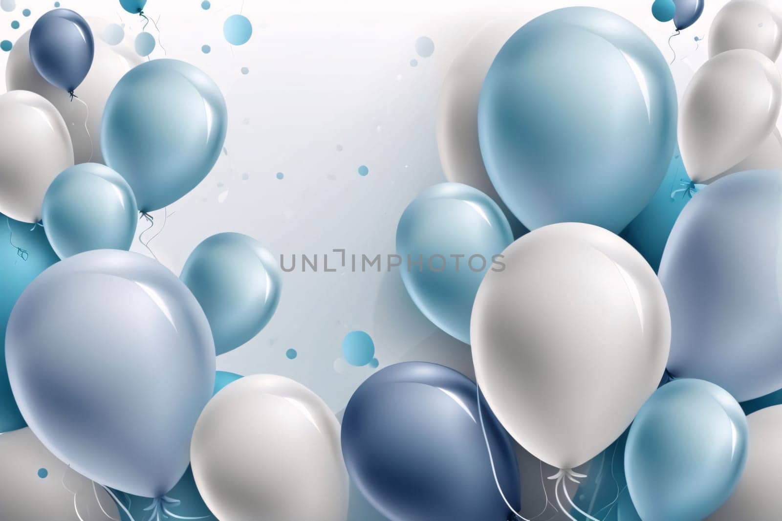 Banner: Celebration background with blue and white balloons. Vector illustration.