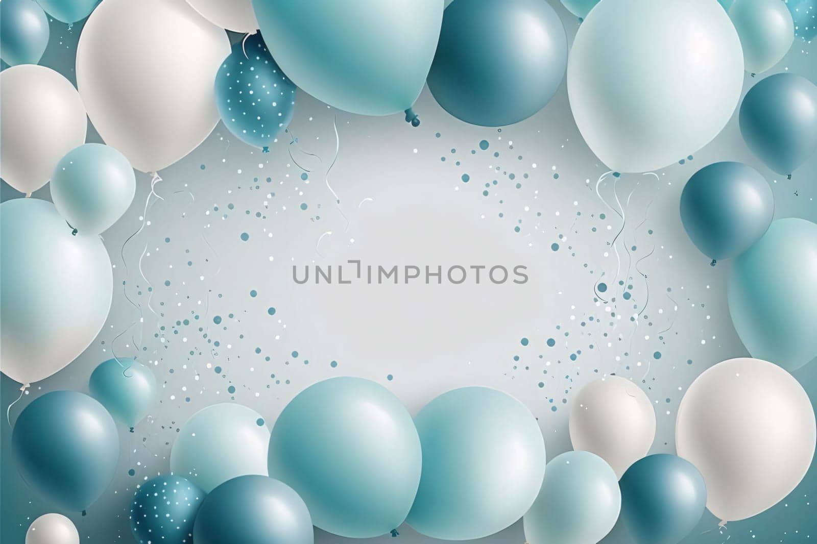 Banner: Blue and white balloons background with space for text. Vector illustration.