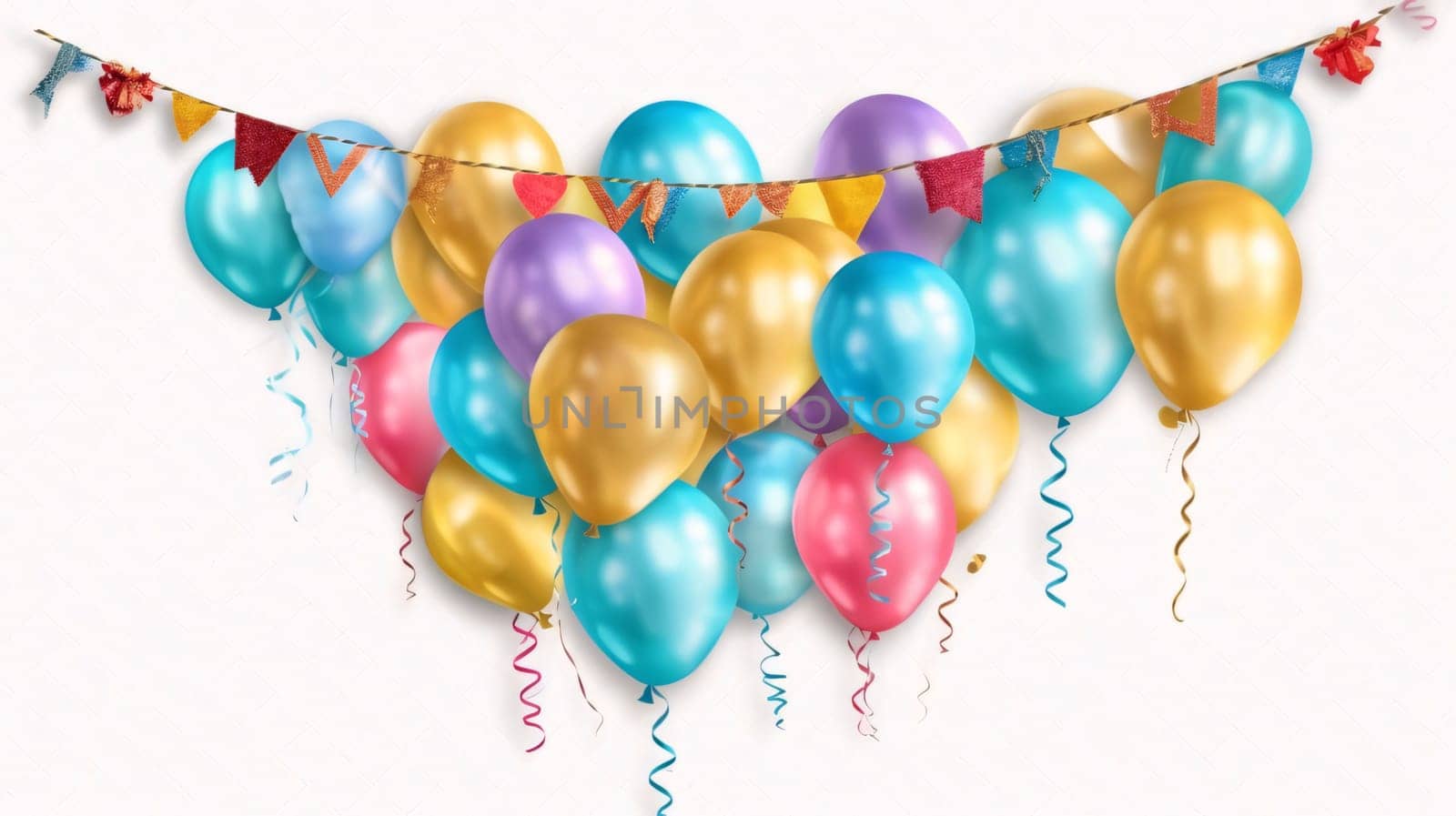 Banner: Celebration banner with balloons and ribbons. Vector illustration.