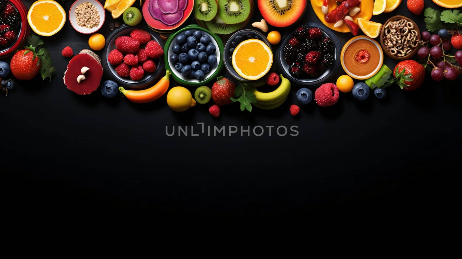 Healthy food background with fruits and berries. Top view with copy space by ThemesS