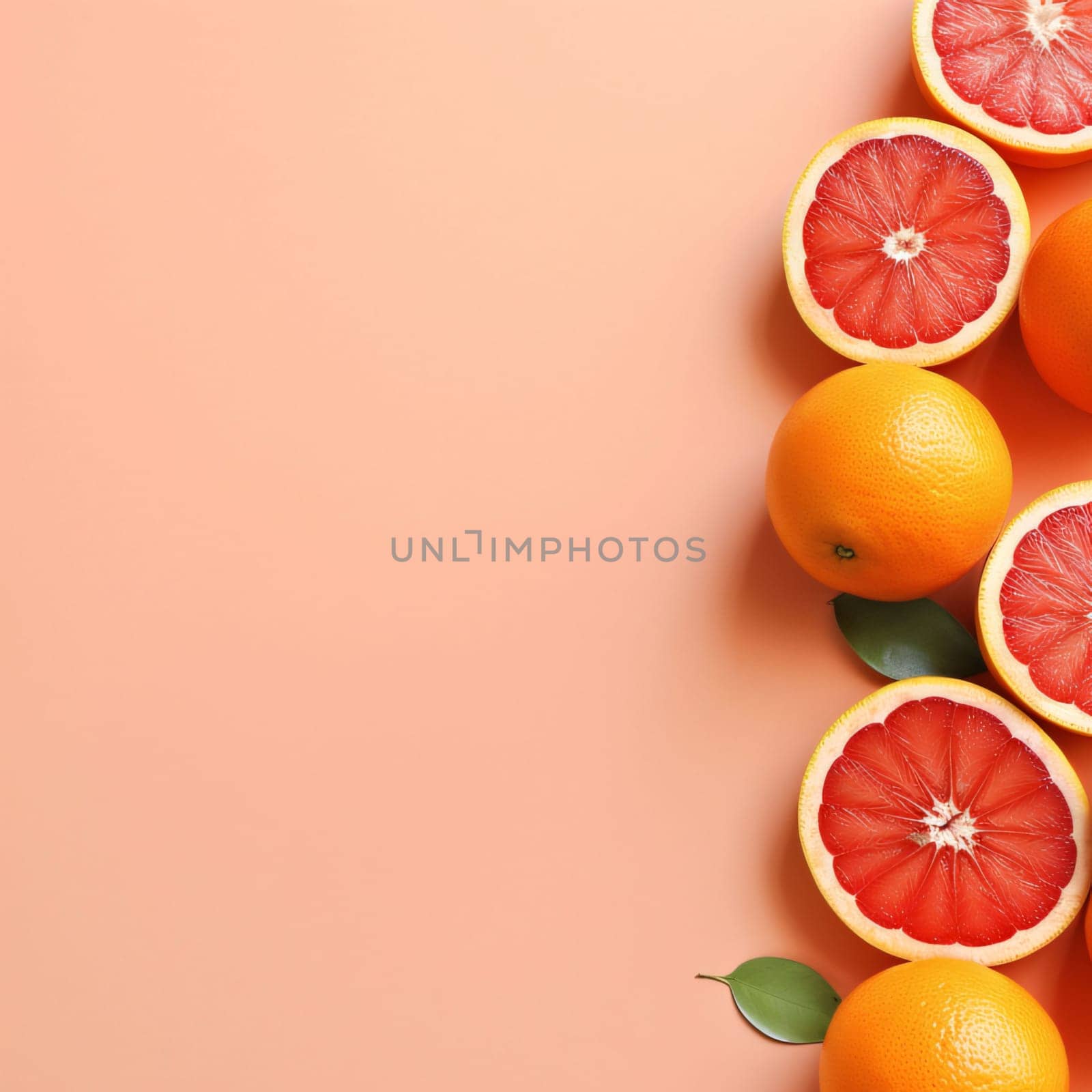Citrus background with grapefruits and leaves on a pink background by ThemesS