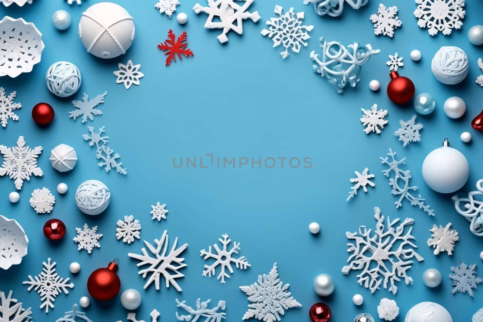 Banner: Christmas background with snowflakes and christmas balls on blue background
