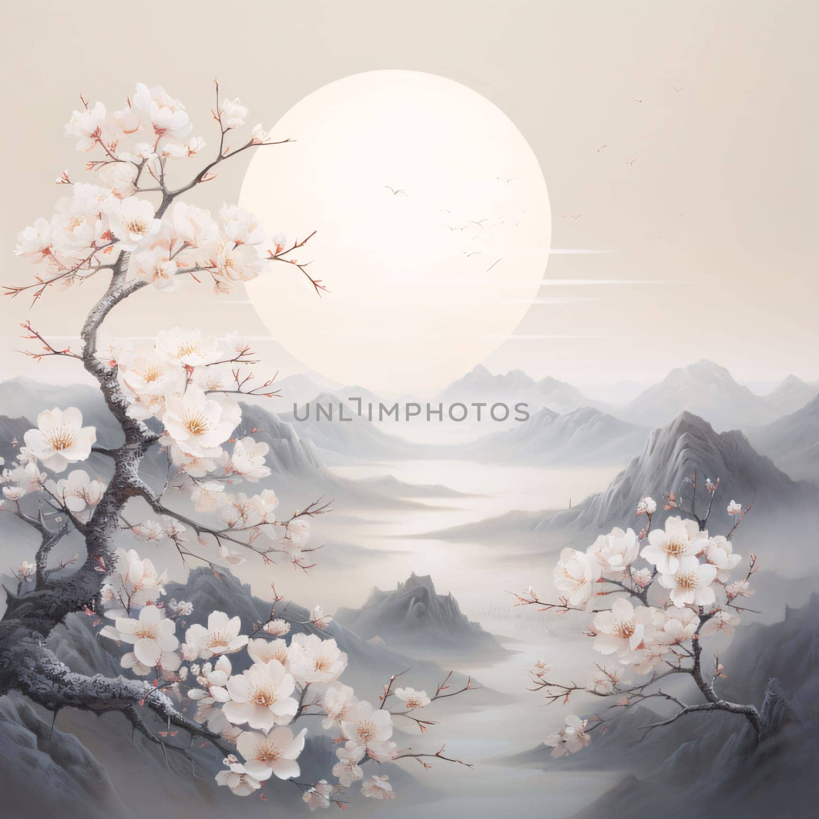 Banner: Cherry blossom sakura spring flower background, Japanese traditional painting