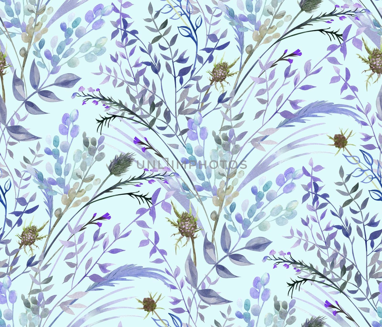 Seamless watercolor pattern with boho style fern branches and leaves drawn for summer clothes