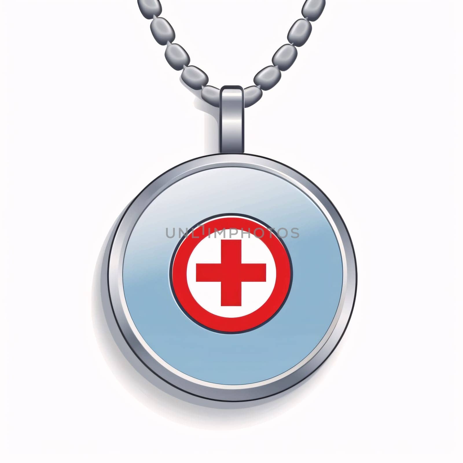 Hospital and doctors help: Medical cross on a silver chain on a white background. Vector illustration.