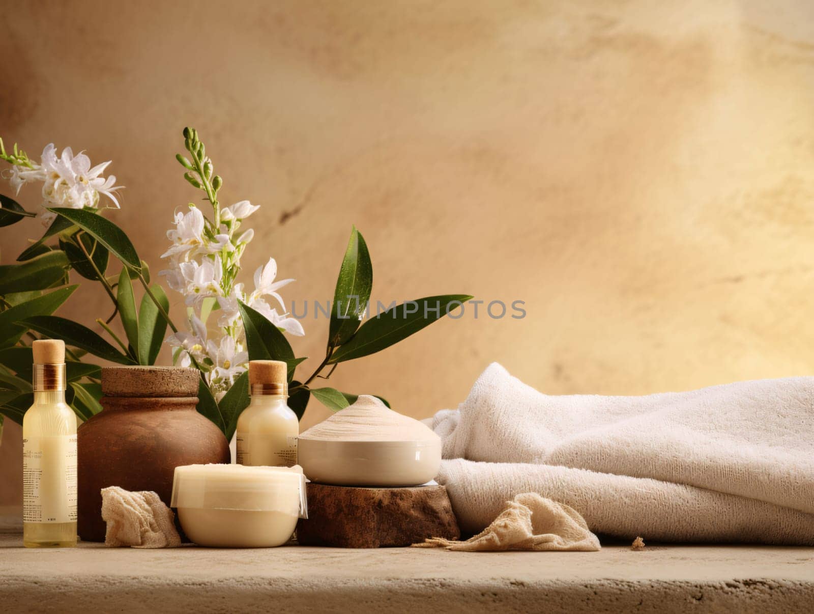 Banner: Spa and wellness setting with towels, soap, sea salt and flowers