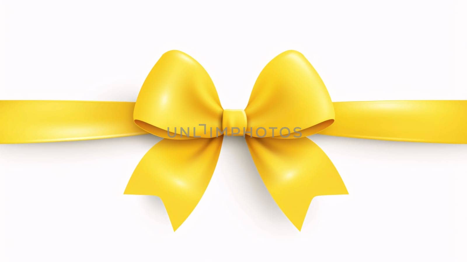 Banner: Realistic yellow bow with ribbon isolated on white background. Vector illustration.