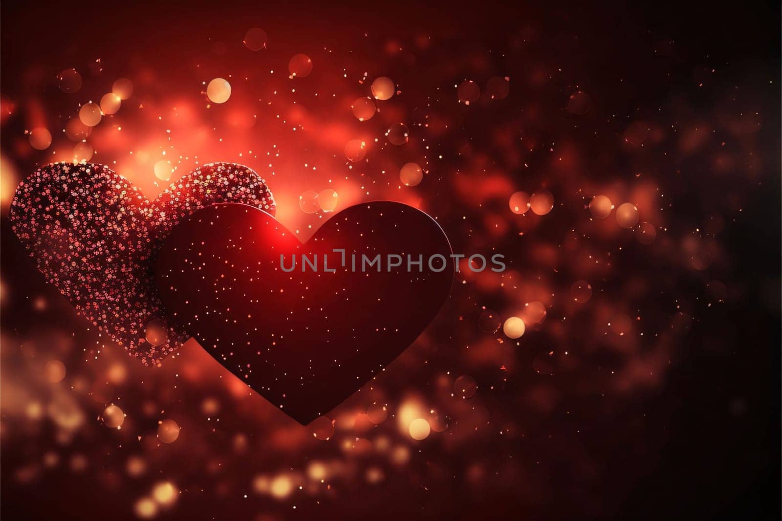 Banner: Valentine's day background with hearts and bokeh lights
