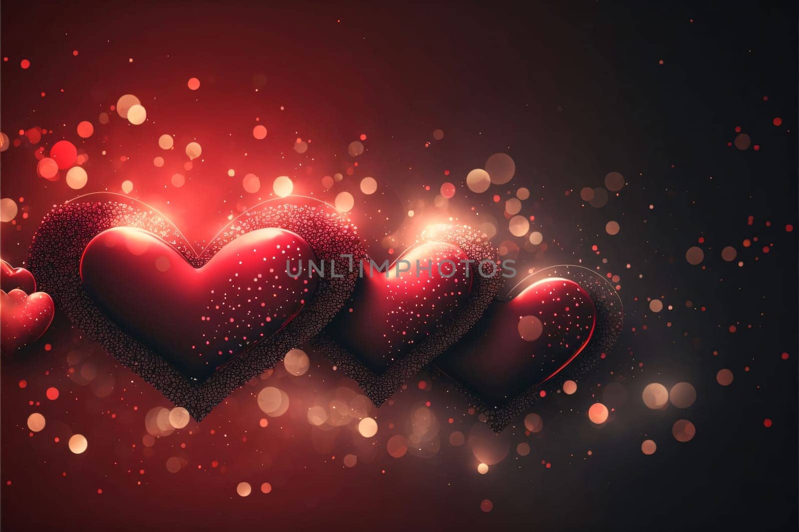 Banner: Valentine's day abstract background with hearts and bokeh lights