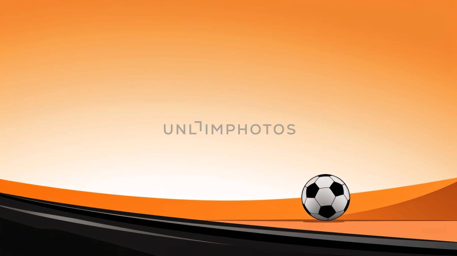 Banner: Soccer ball on orange background. 3D illustration. Copy space.