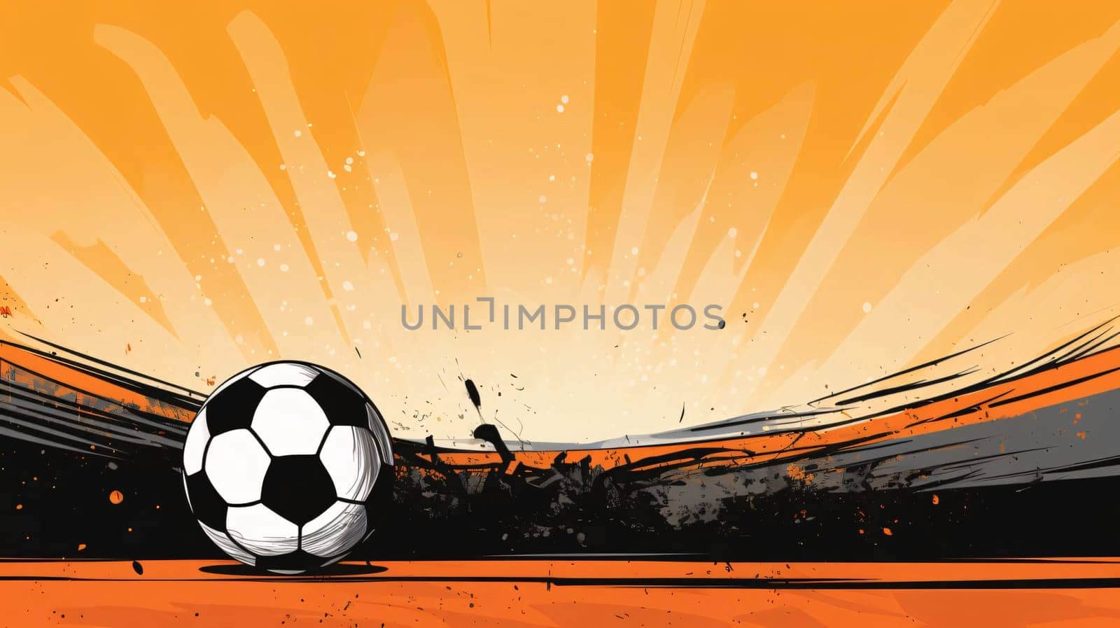 Banner: Soccer ball on the background of the field. Vector illustration.