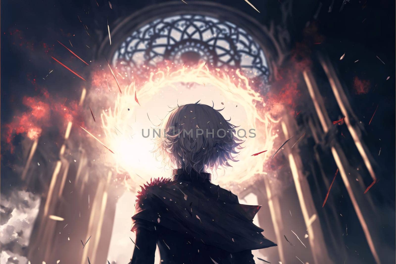 Banner: Fantasy image of a woman in a black cloak with red flowers.