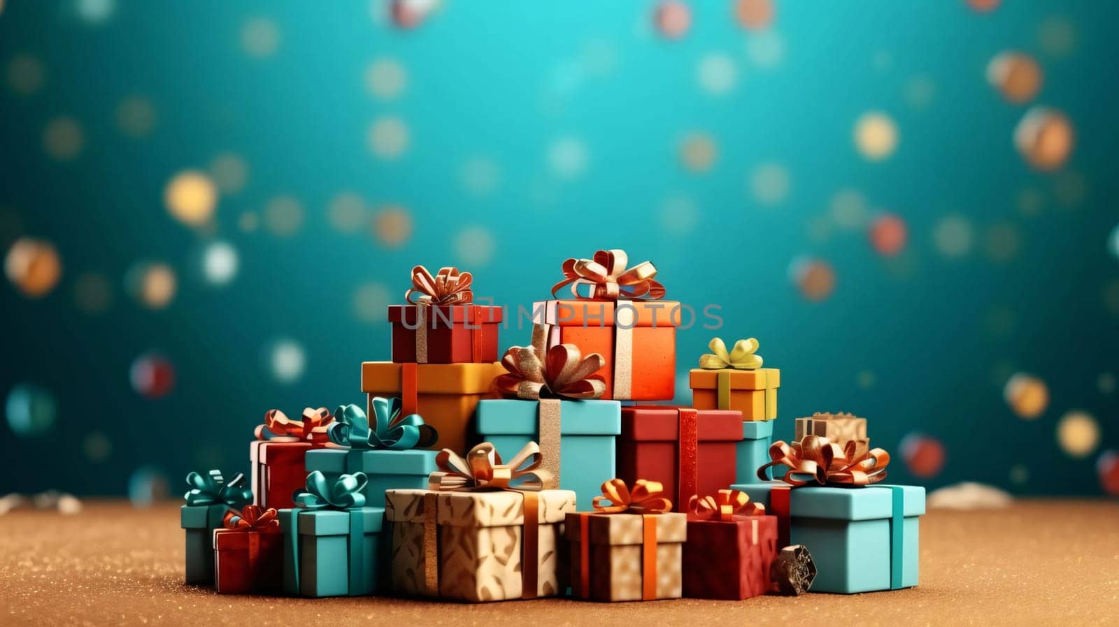 Banner: Gift boxes on bokeh background. 3d illustration.