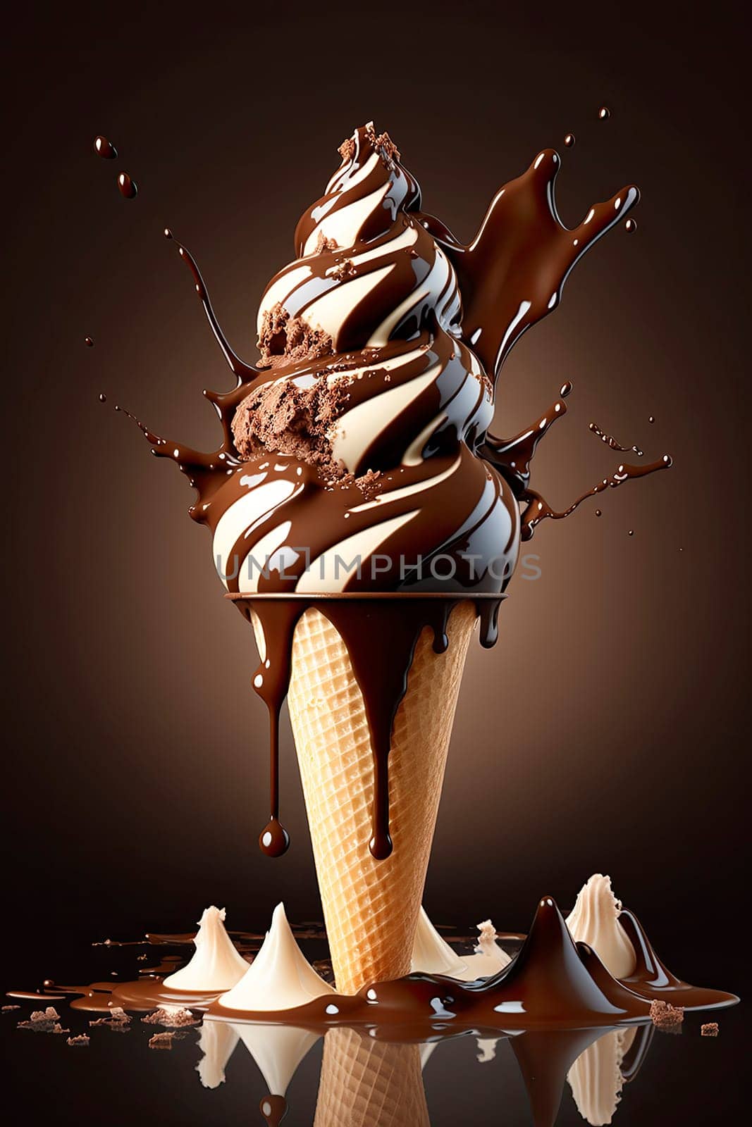 Ice cream cone chocolate. Generative AI,