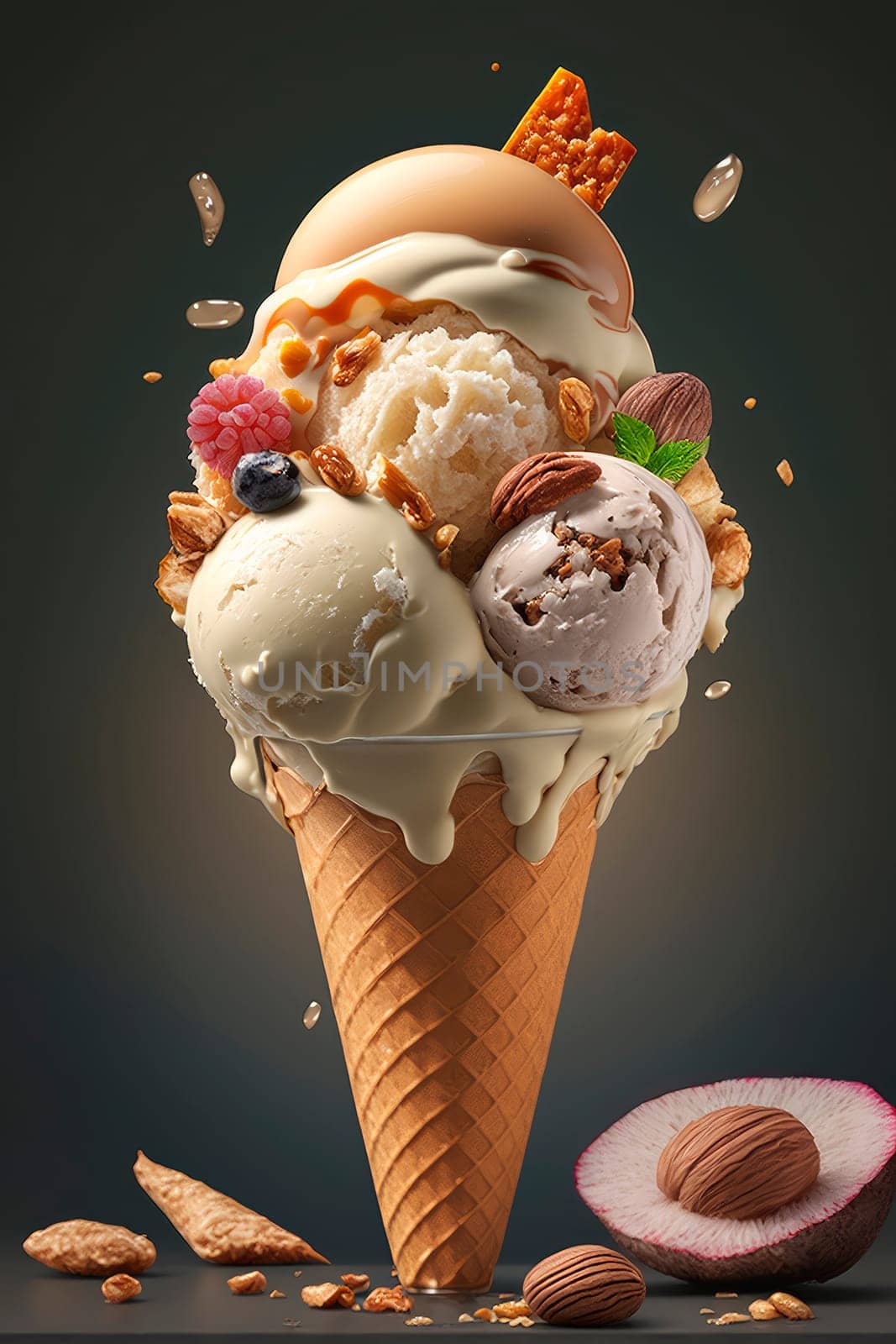 Ice cream cone with nuts. by yanadjana