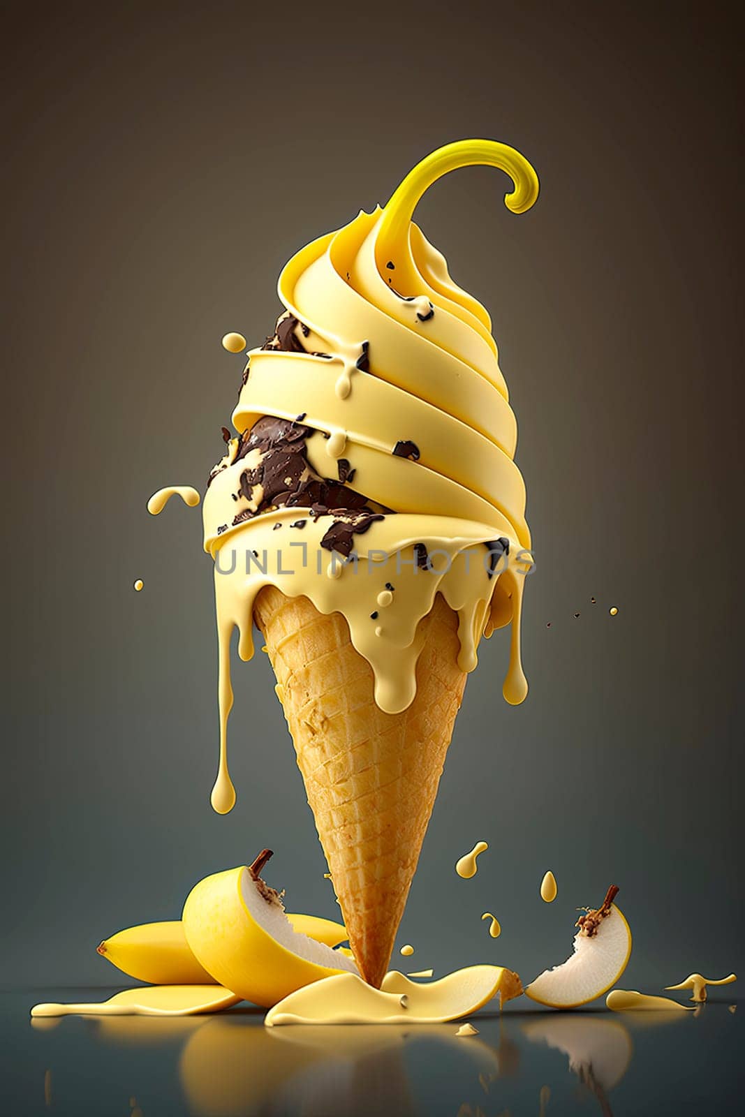 Ice cream cone with pear. Generative AI,