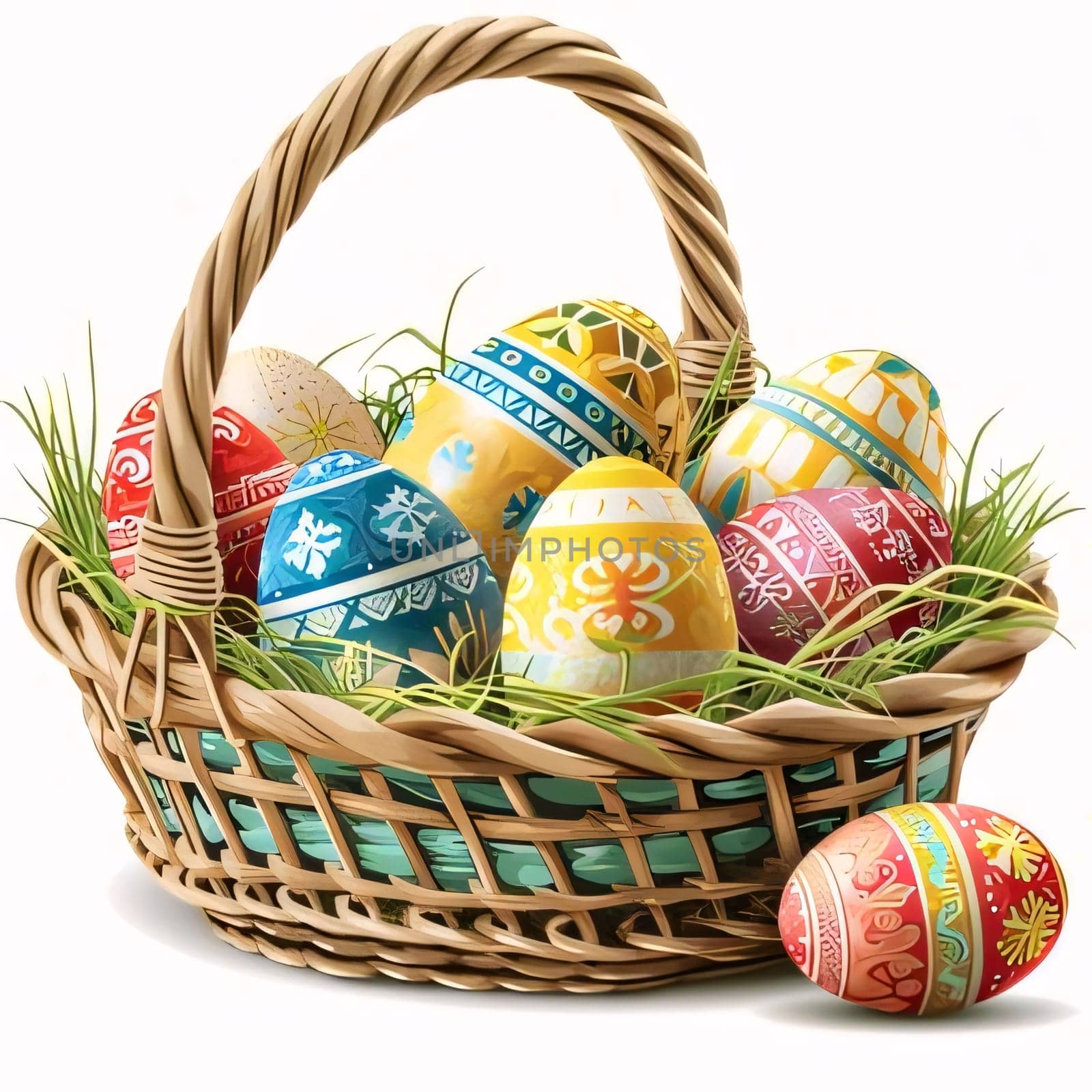 Feasts of the Lord's Resurrection: Basket with painted Easter eggs on a white background. Vector illustration.