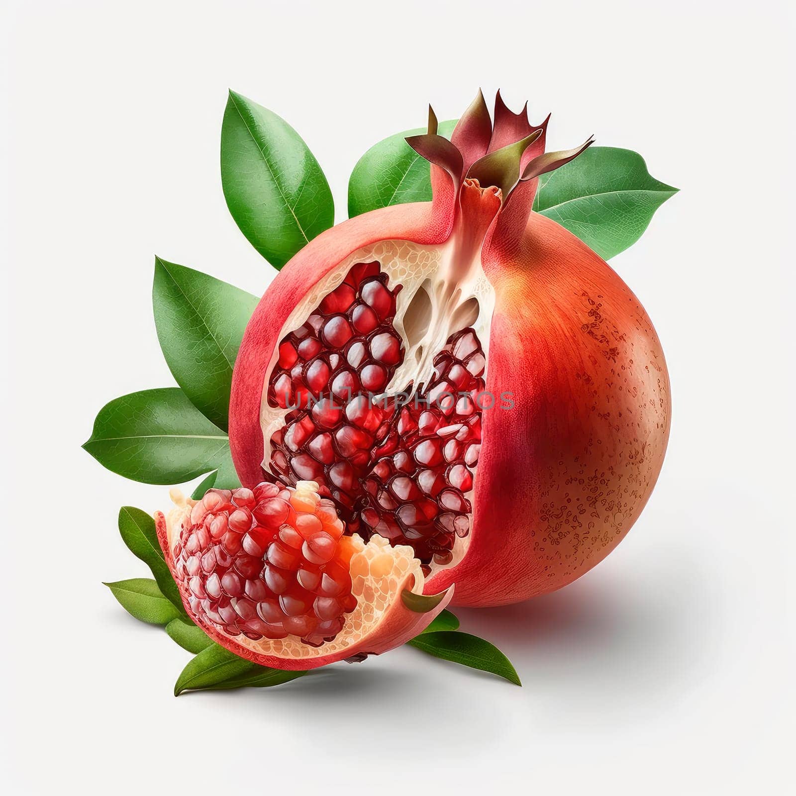 Pomegranate fruit on a white background. Generative AI,