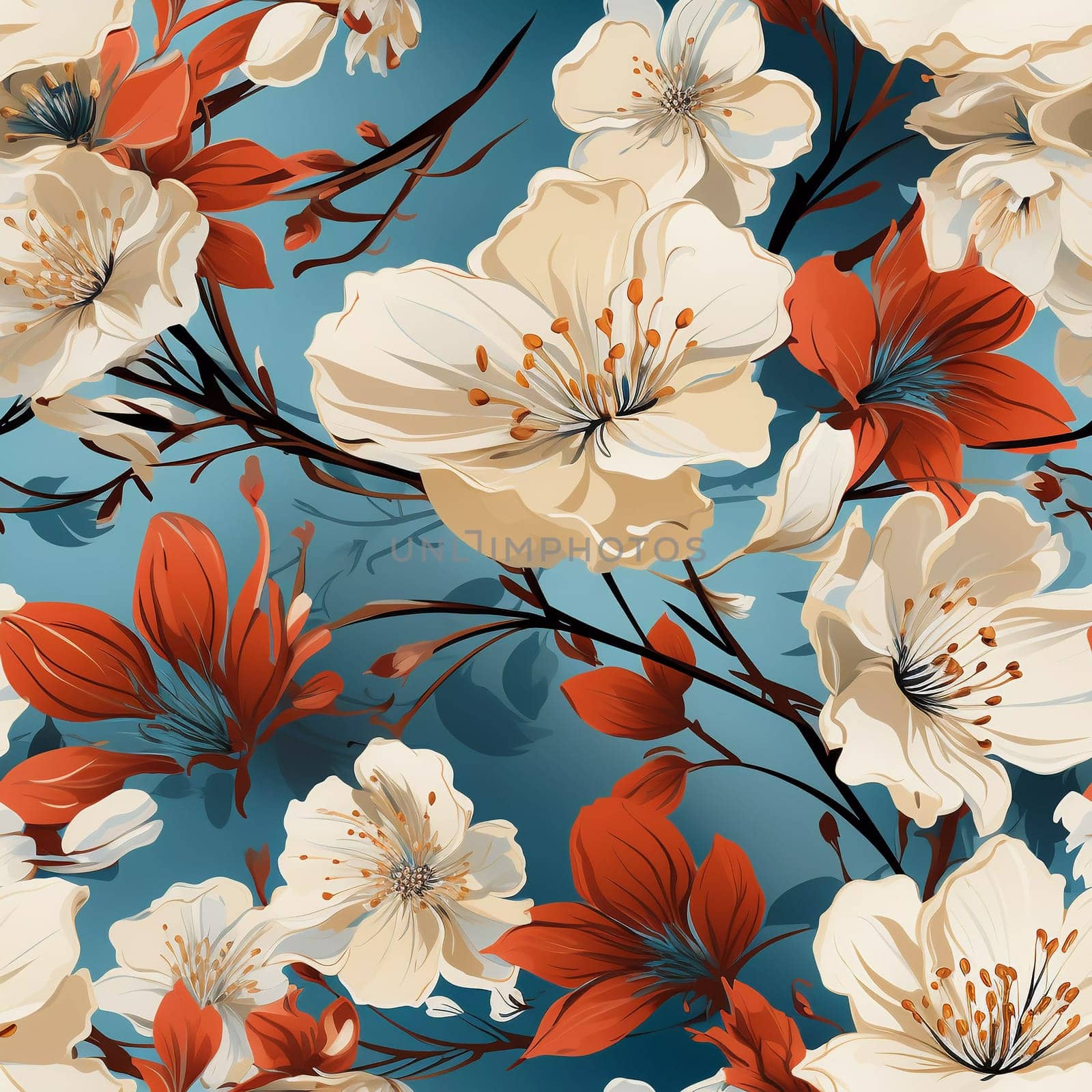 Seamless pattern tile background flowers and floral leaves plants. High quality photo