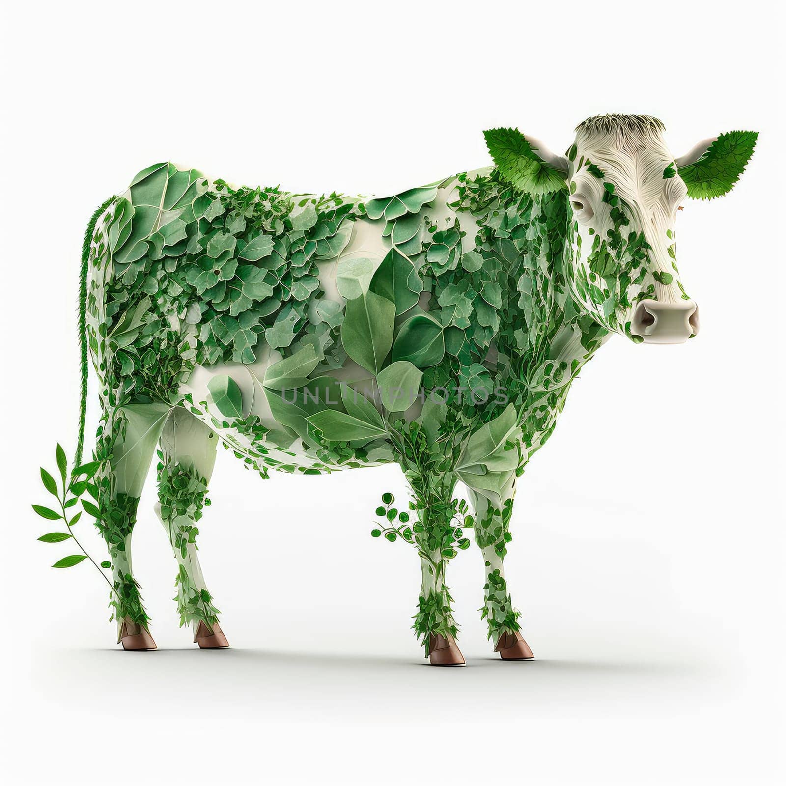 Plant-based meat created cow made of plants on white background made with by yanadjana