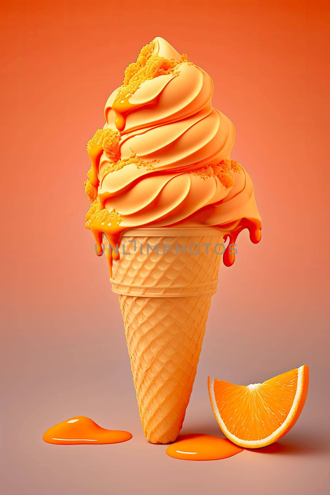 Ice cream cone with orange. Generative AI,