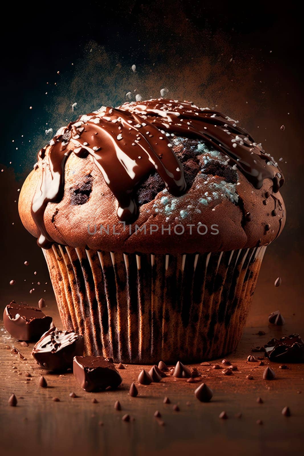 Chocolate delicious muffin. Generative AI,