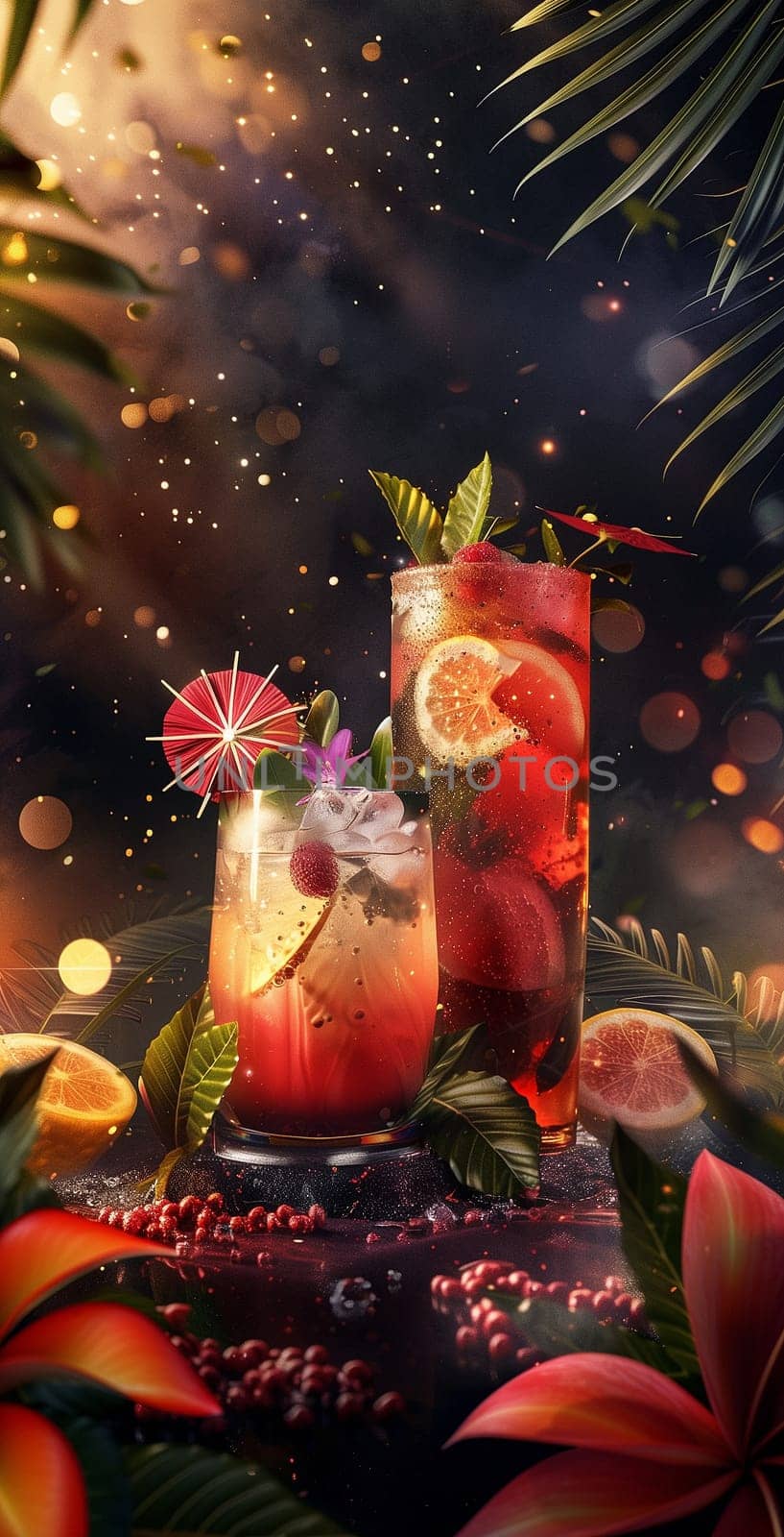 A summer cocktail at the bar. Professional photo of a fruity alcoholic cocktail. Menu cover by NeuroSky