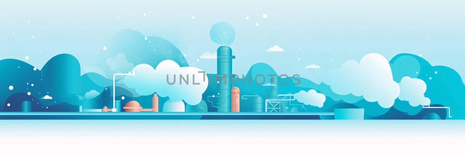 Banner: Industrial landscape with factory and clouds. Flat style vector illustration.
