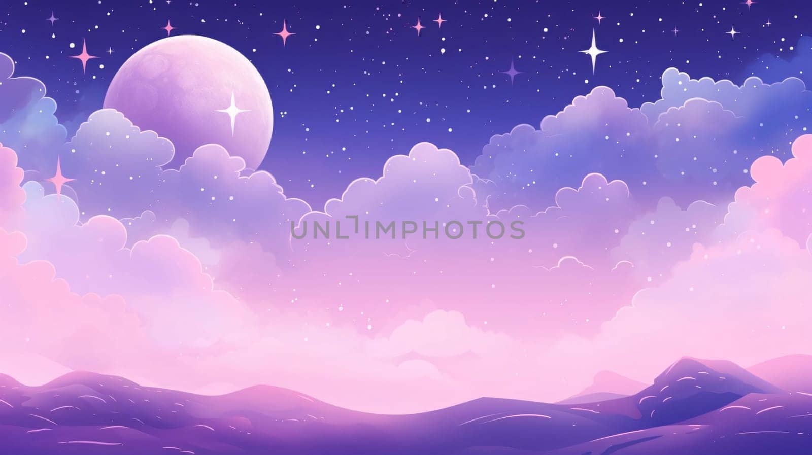 Banner: Night sky background with clouds and stars. Vector illustration. Eps 10