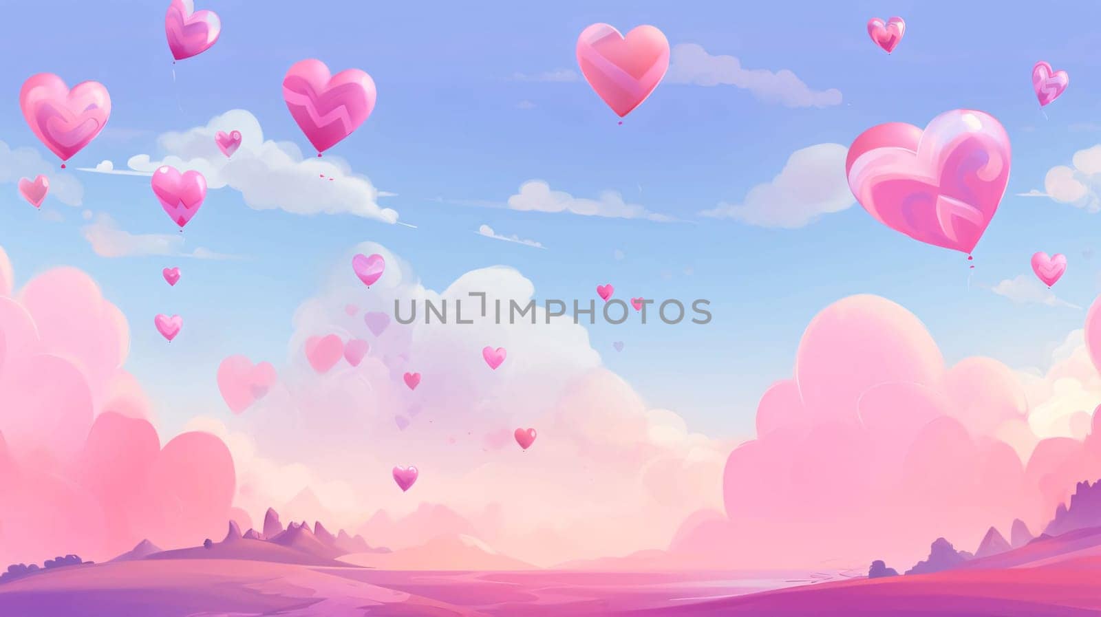 Banner: Valentine's day background with hearts and clouds. Vector illustration.