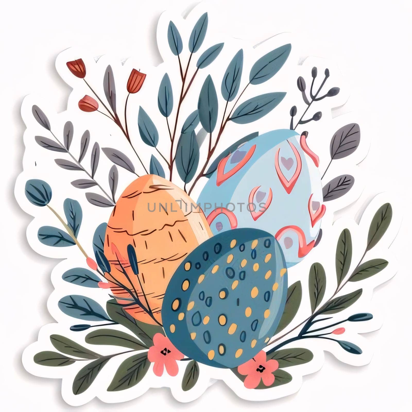 Feasts of the Lord's Resurrection: Easter card with eggs and flowers. Vector illustration. Eps 10