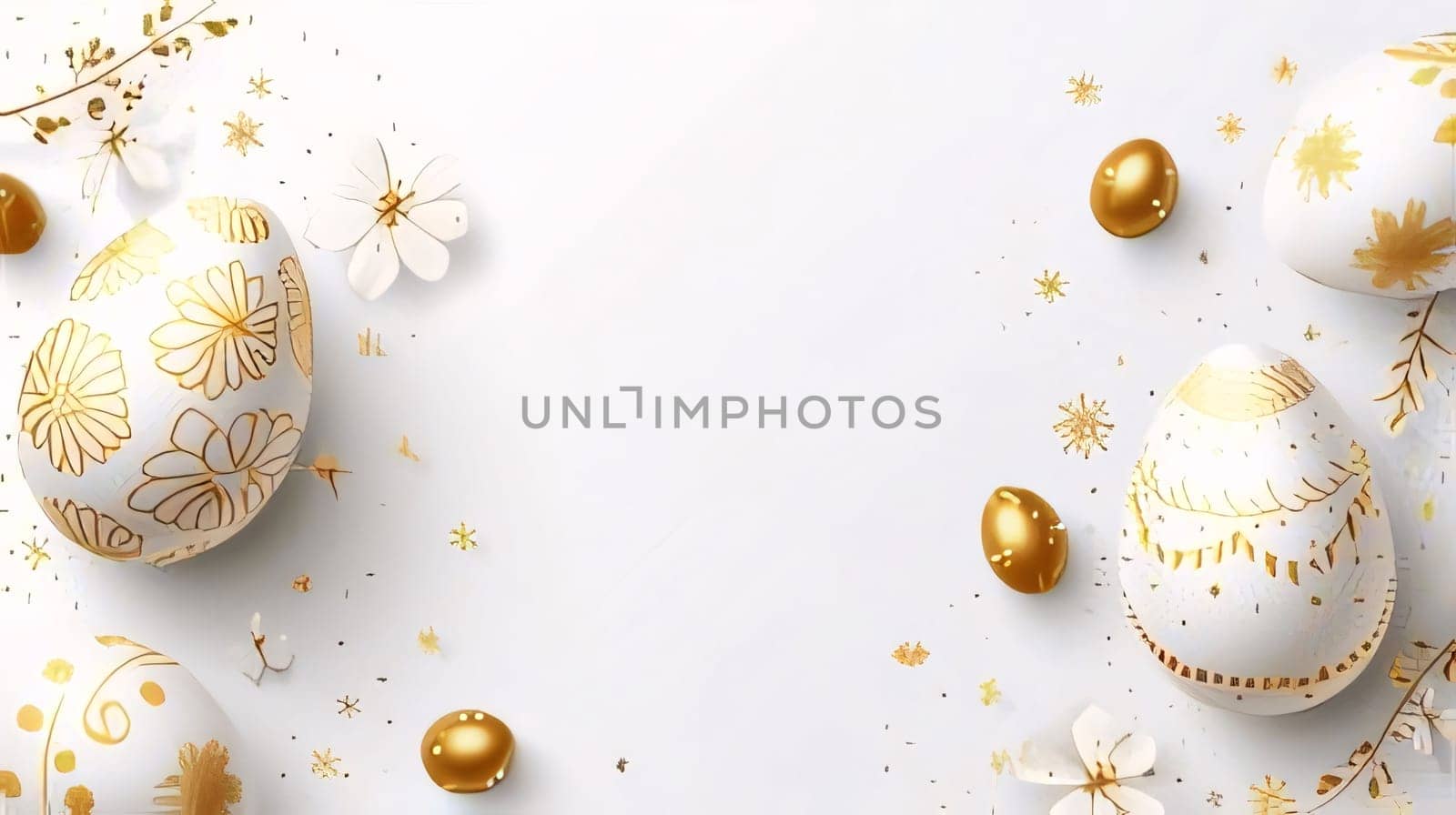 Feasts of the Lord's Resurrection: Easter background with golden eggs and confetti. Vector illustration.
