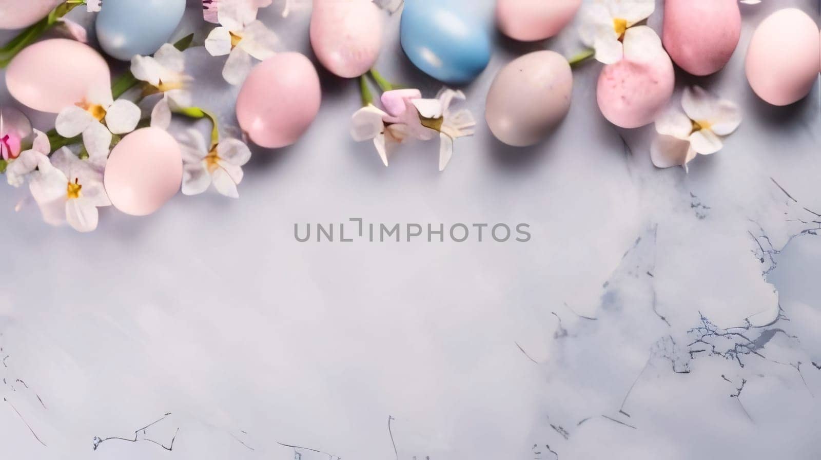 Feasts of the Lord's Resurrection: Colorful easter eggs and spring Flowers background with copy space