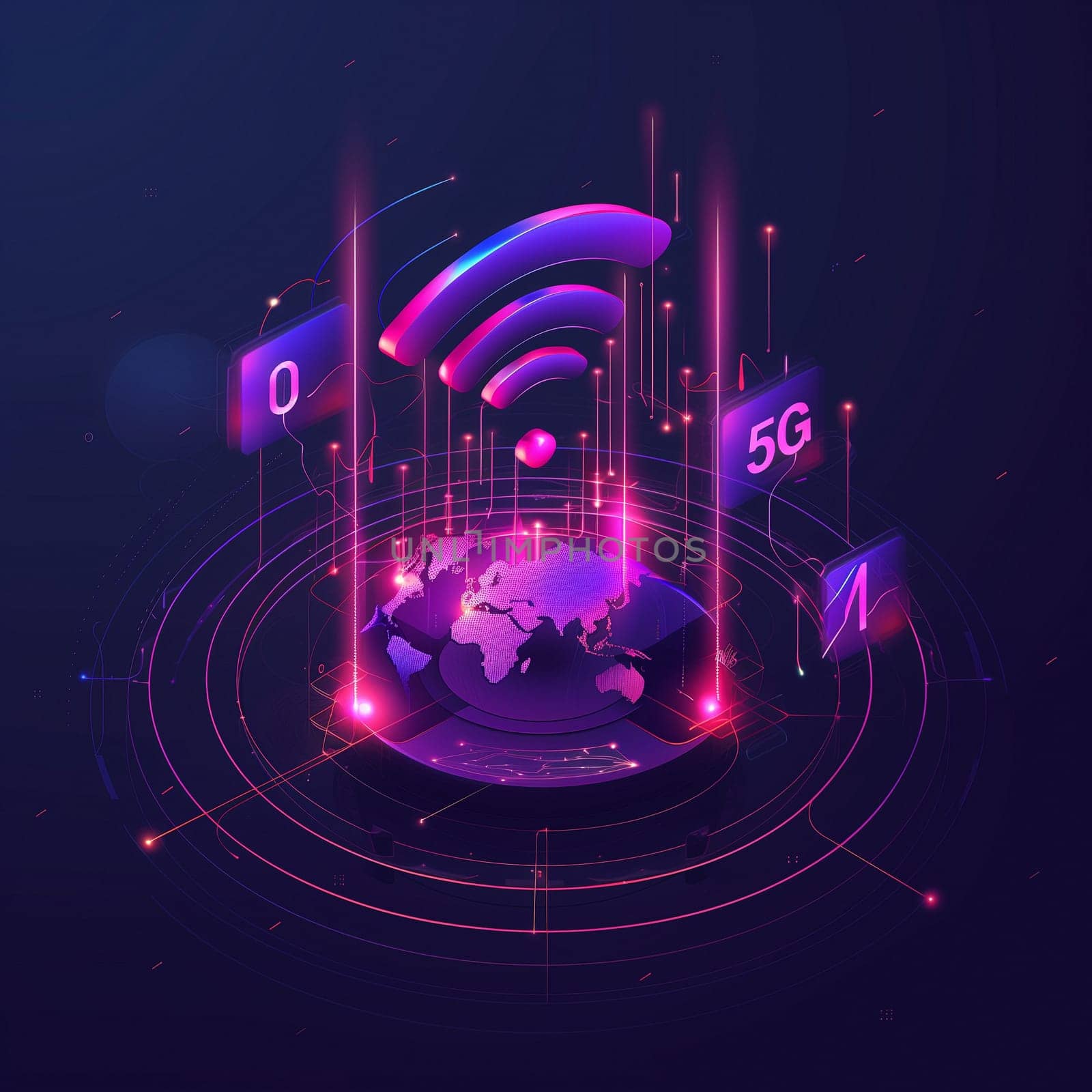 Communication wi-fi and 5g connection 3d elements. 3d Background. High quality illustration